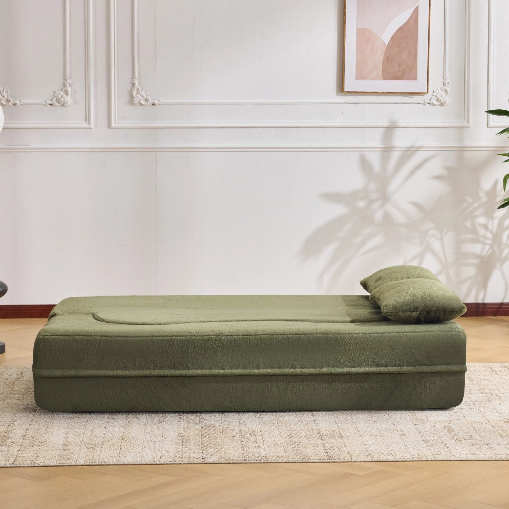 Divano letto futon pieghevole senza montaggio con 2 cuscini in schiuma verde moderno per soggiorno e camera ospiti