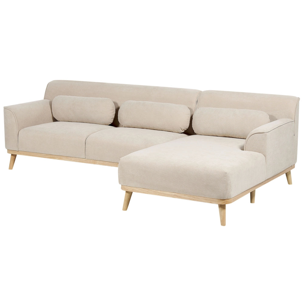 Divano angolare Beige velluto a coste con base in legno 3 posti a sinistra Divano retrò Soggiorno