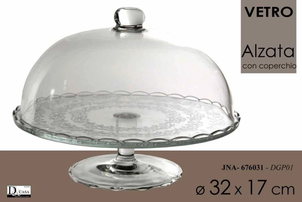 MAURY'S ALZATA PORTATORTA H 17 X 28 CM PORTA DOLCI IN VETRO TRASPARENTE