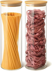 Set di contenitori da stoccaggio da 2 - Contenitore di vetro per spaghetti 1900ml con coperchio in bambù a chiusura ermetica