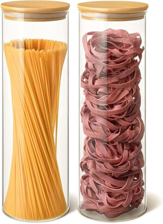 Set di contenitori da stoccaggio da 2 - Contenitore di vetro per spaghetti 1900ml con coperchio in bambù a chiusura ermetica
