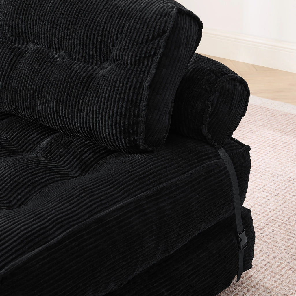 Pouf, divano letto pieghevole, velluto a coste, schienale regolabile, pronto all'uso, nero