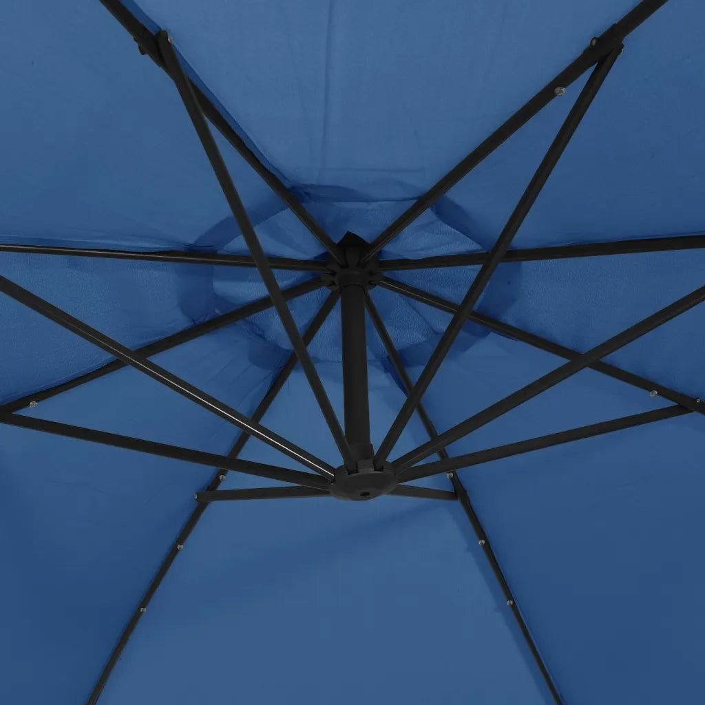 Ombrellone a Sbalzo con Palo e Luci a LED Azzurro 350 cm 313785