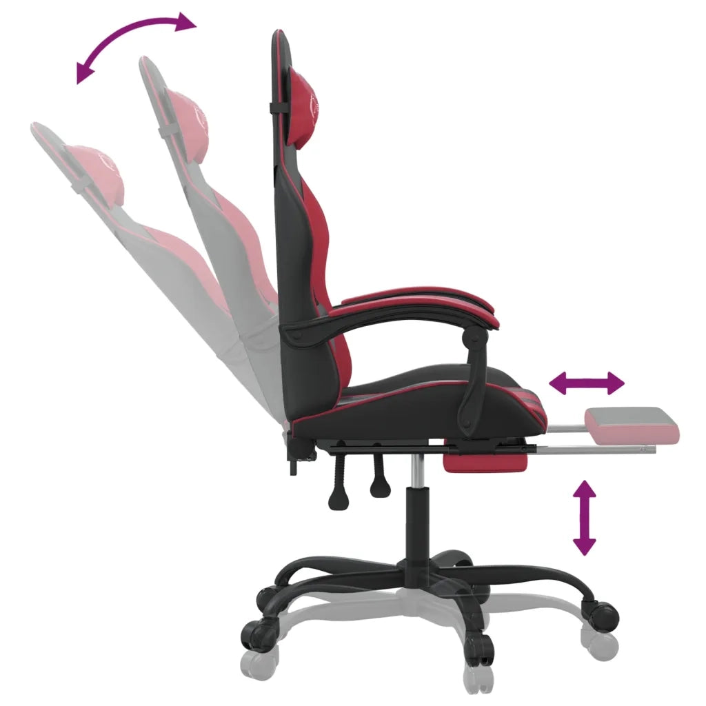 Sedia da Gaming con Poggiapiedi Nero e Rosso Vino in Similpelle cod mxl 78386