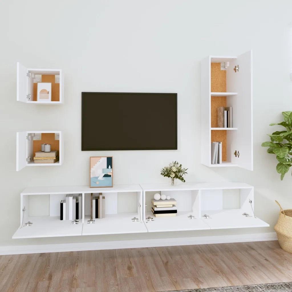 Set di Mobili Porta TV 5 pz Bianco in Legno Multistrato 3114446