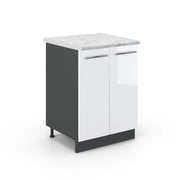 Mobiletto base cucina Fame-Line Bianco lucido/Antracite 60 cm, PL Marmo Vicco