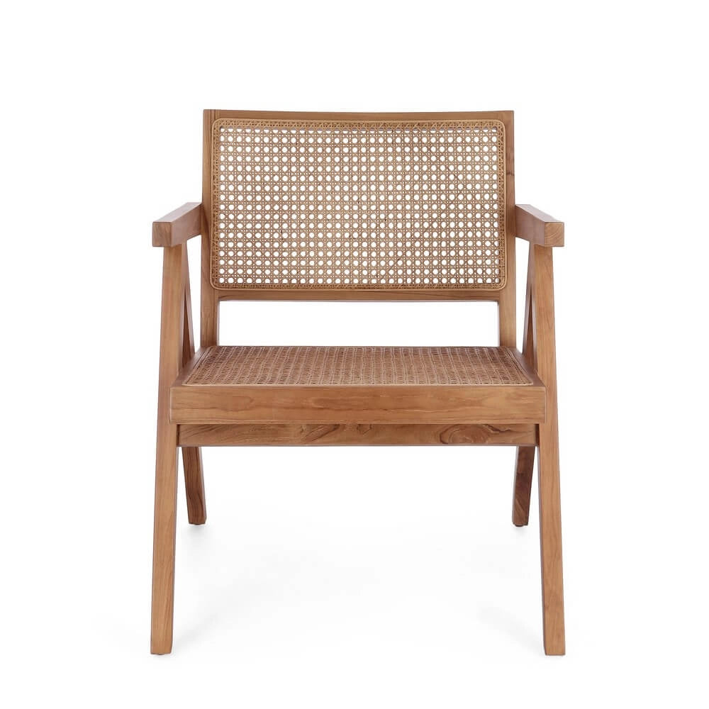 Poltrona Lounge in Legno di Teak con Schienale in Rattan - ELOISE