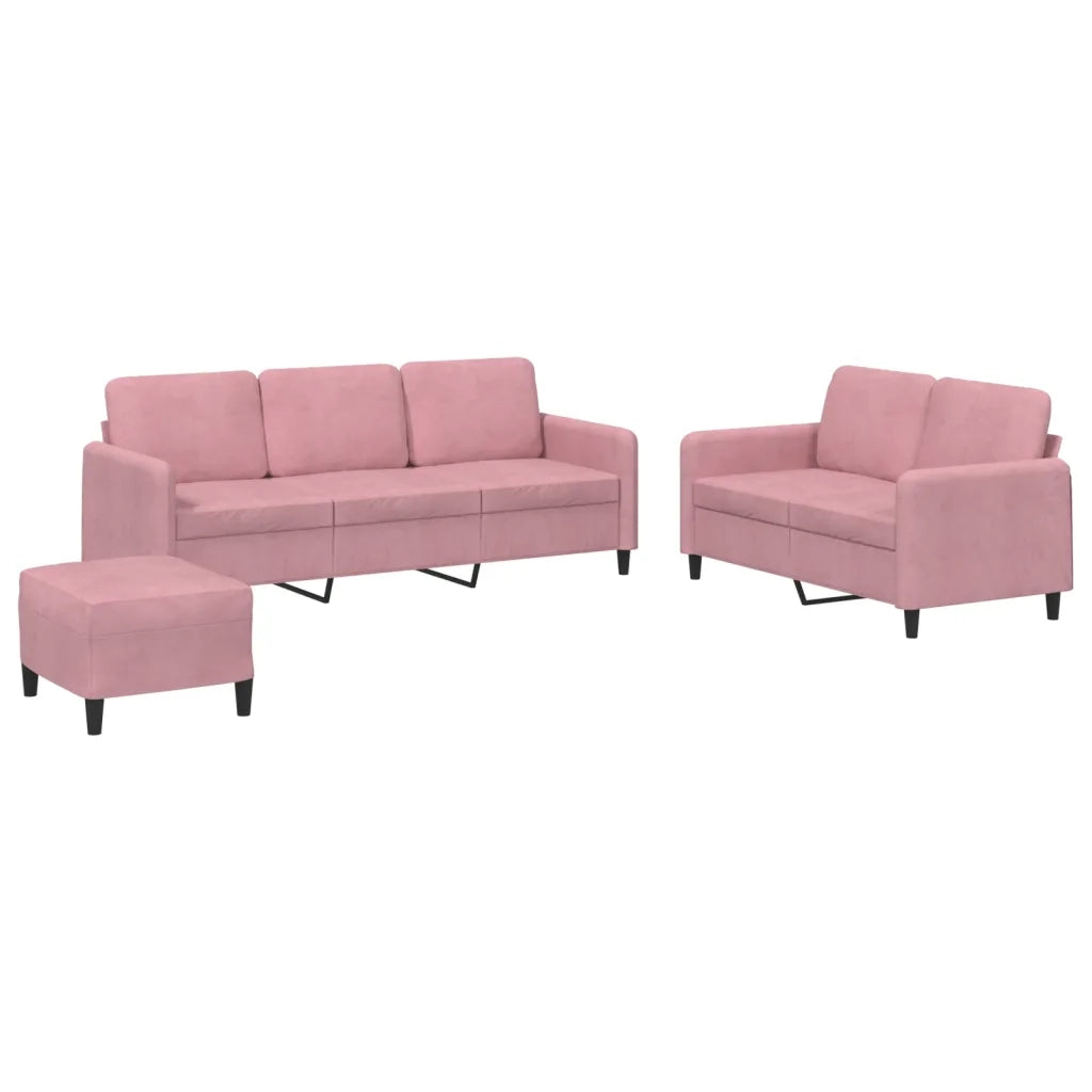 Set di Divani 3 pz Rosa in Velluto