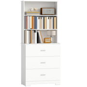 Libreria a Muro con 3 Ripiani Aperti e 3 Cassetti. in Legno. 79x39.5x182.2 cm. Bianco