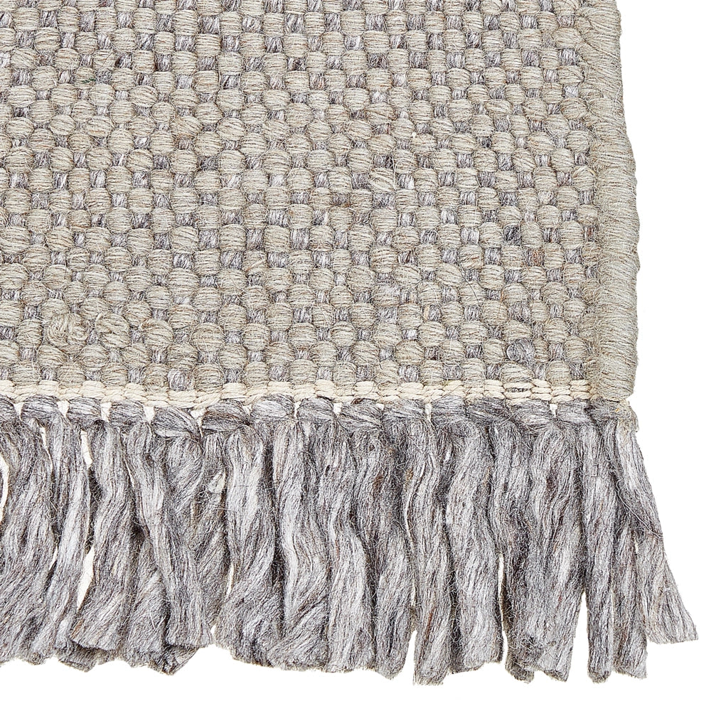 Tappeto grigio lana cotone 80 x 150 cm rettangolare intrecciato a mano con nappine