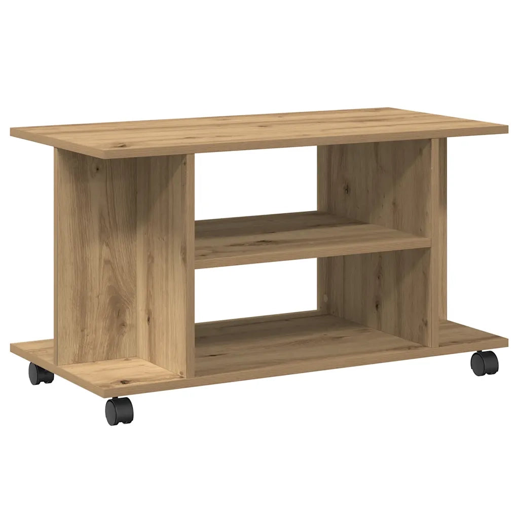 Mobile TV Ruote Rovere Artigianale 80x40x45cm Legno Multistrato 855791