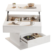 Tavolino da caffè 70x70x45 cm; piano ribaltabile e girevole 360°; pannello truciolare bianco