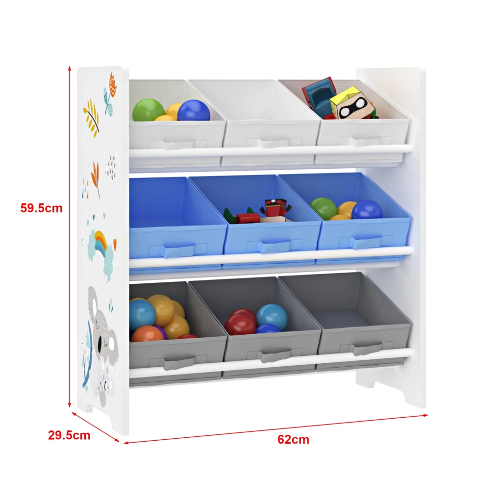 Scaffale portaoggetti per bambini con 9 contenitori pieghevoli bianco/grigio/blu 03_0006979