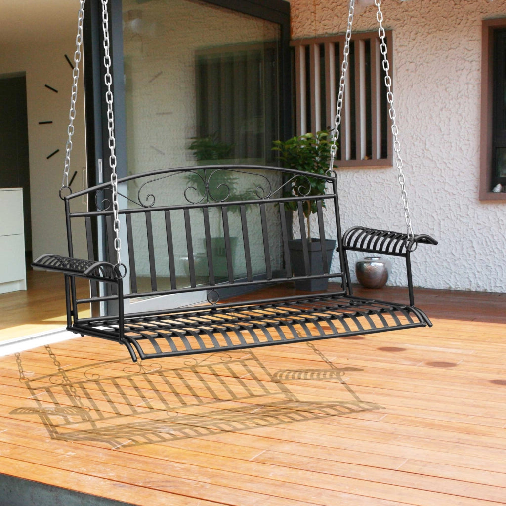 Panchina 2 Posti Sospesa per Giardino in Metallo ¨C zephmum ¨C 137x58x52 cm Nero