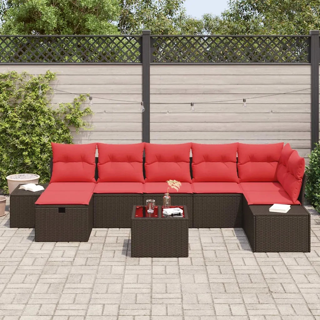 Set Divano da Giardino con cuscino 8 pcs Marrone polyrattan