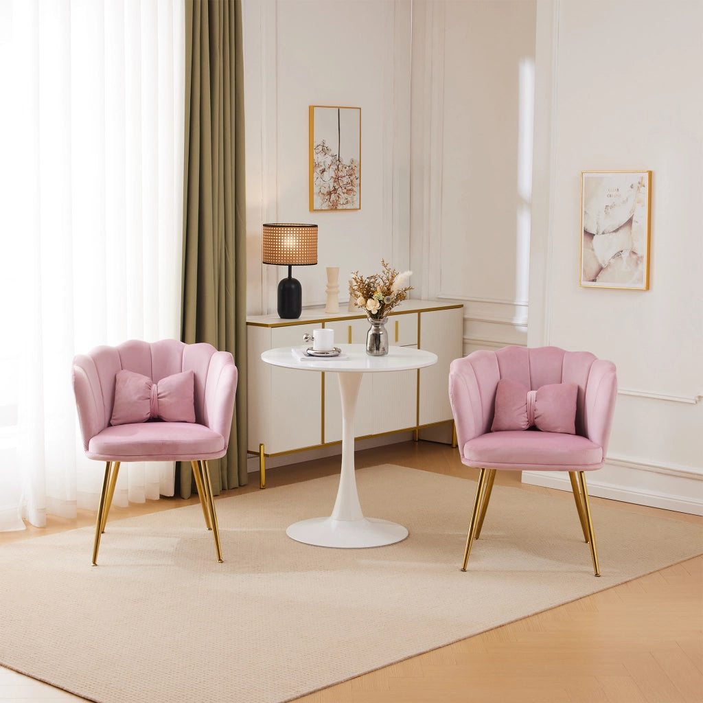 SEDIA Imbottita in velluto rosa con schienale a petalo Set da 2 pezzi