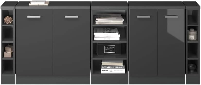 Set di mobili sottotetto Rion, Antracite lucido, 210 cm Set di 5 carcasse armadio profondità 60 cm, adatto per il salvaspazio sotto tetti spioventi