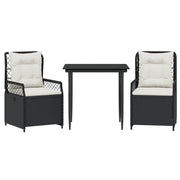Set da Pranzo da Giardino 3 pz | Set Salotto da Giardino con Cuscini Nero in Polyrattan