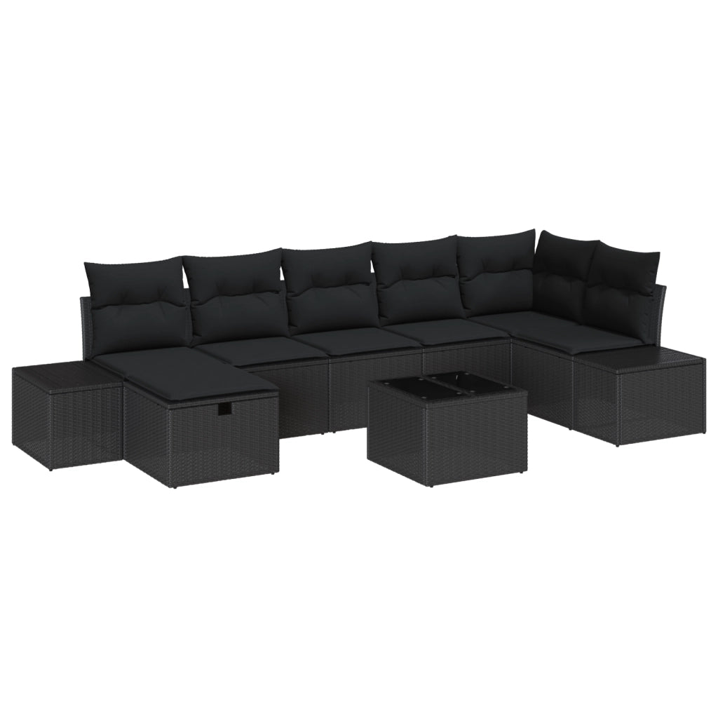 set divano da giardino 8 pezzi con cuscini neri polyrattan