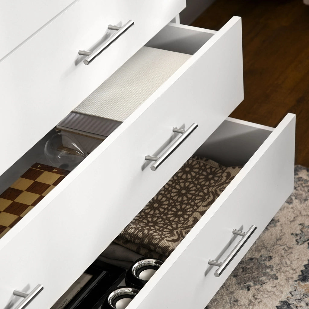 Cassettiera 4 Cassetti 112x38,2x81 cm in Legno con Maniglie in Metallo Bianco