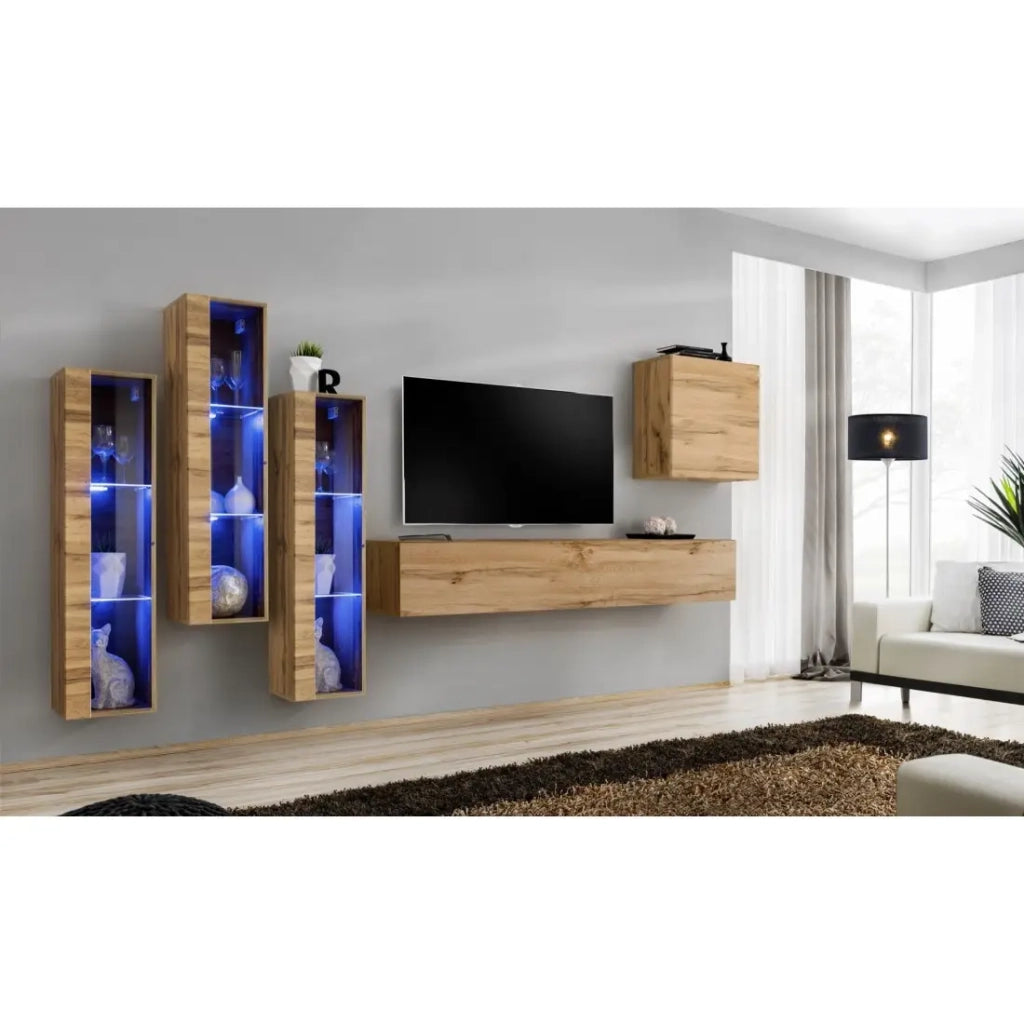 Set di mobili da salotto da parete SWITCH XIII design, colore Quercia Wotan.