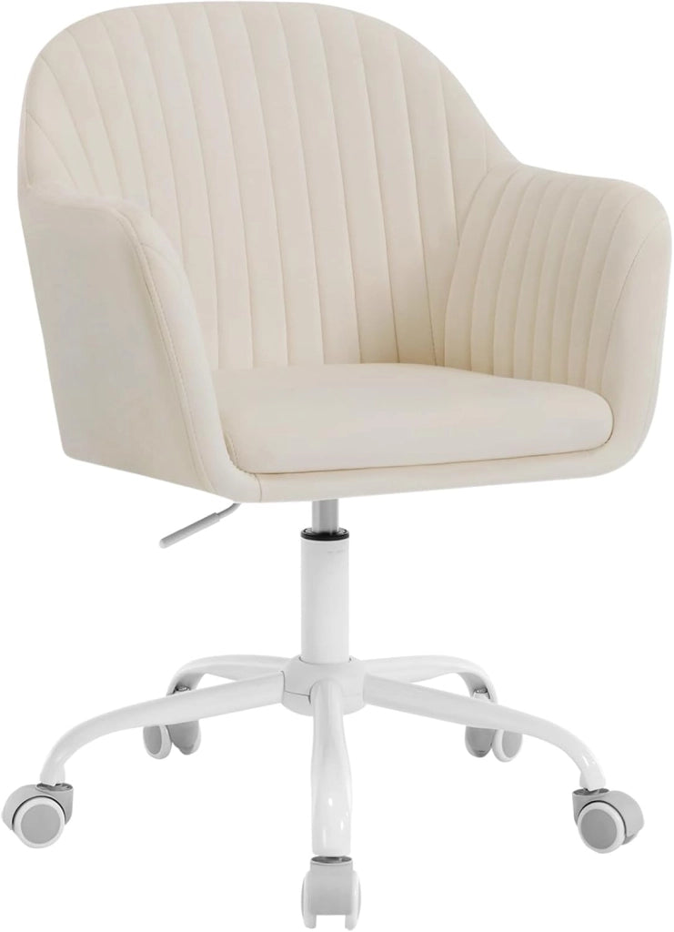 Poltrona Ergonomica da Ufficio, Sedia da Toeletta Girevole, in Velluto Imbottita, Regolabile in Altezza per Ufficio e Camera da Letto, Crema