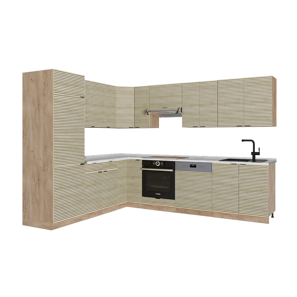 Cucina angolare completa Fame-Line Pannello in quercia/Rovere dorato 287 x 46 cm senza piano di lavoro Vicco
