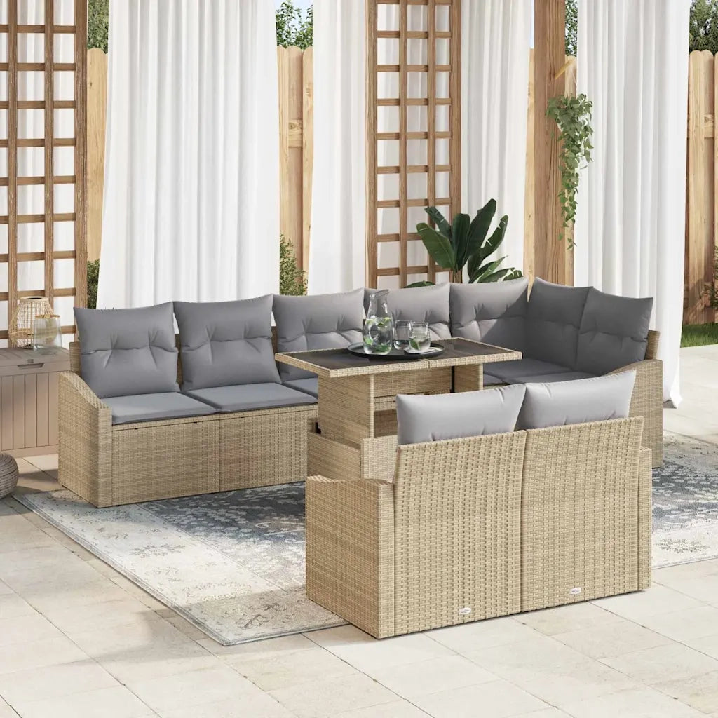 Set Divano da Giardino con cuscino 9 pcs Beige e Grigio Chiaro