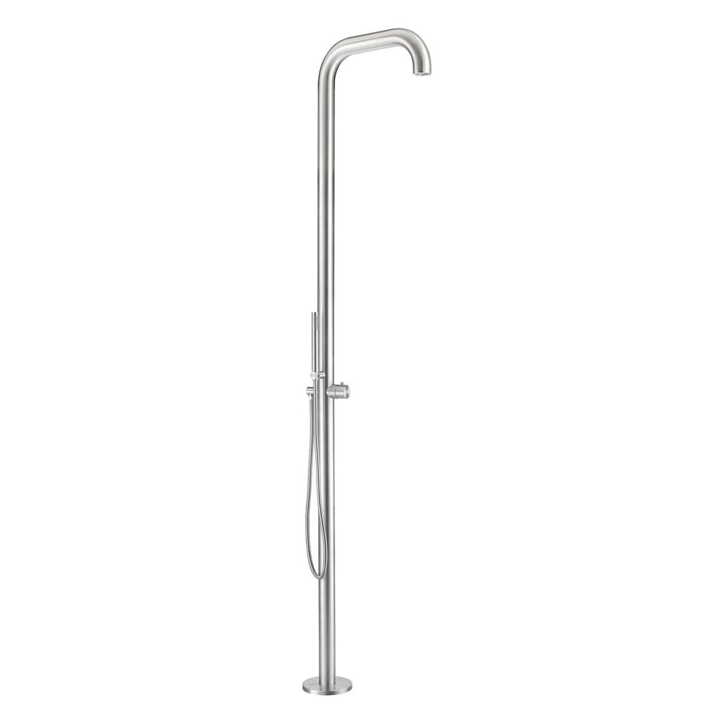 MPC Doccia da Esterno per Piscina e Giardino inox in Acciaio Inox 316L con Miscelatore Caldo-Freddo Getto Laminare Antischizzo e Doccetta Manuale MX1017-INOX