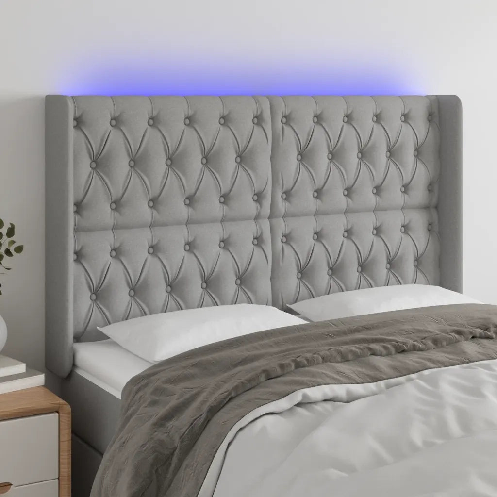 Testiera | Testata a LED Grigio Chiaro 163x16x118/128 cm in Tessuto