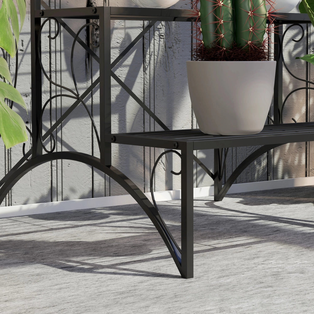 Scaffale per Piante a 3 Livelli a Scaletta 60x60x60 cm per Interno ed Esterno in Metallo Nero