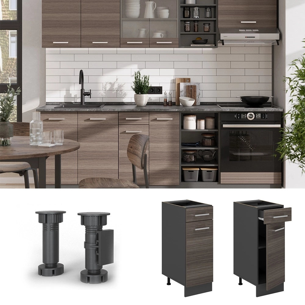 Mobiletto base per cucina R-Line Grigio nobile/Antracite 30 cm, PL Rovere Vicco