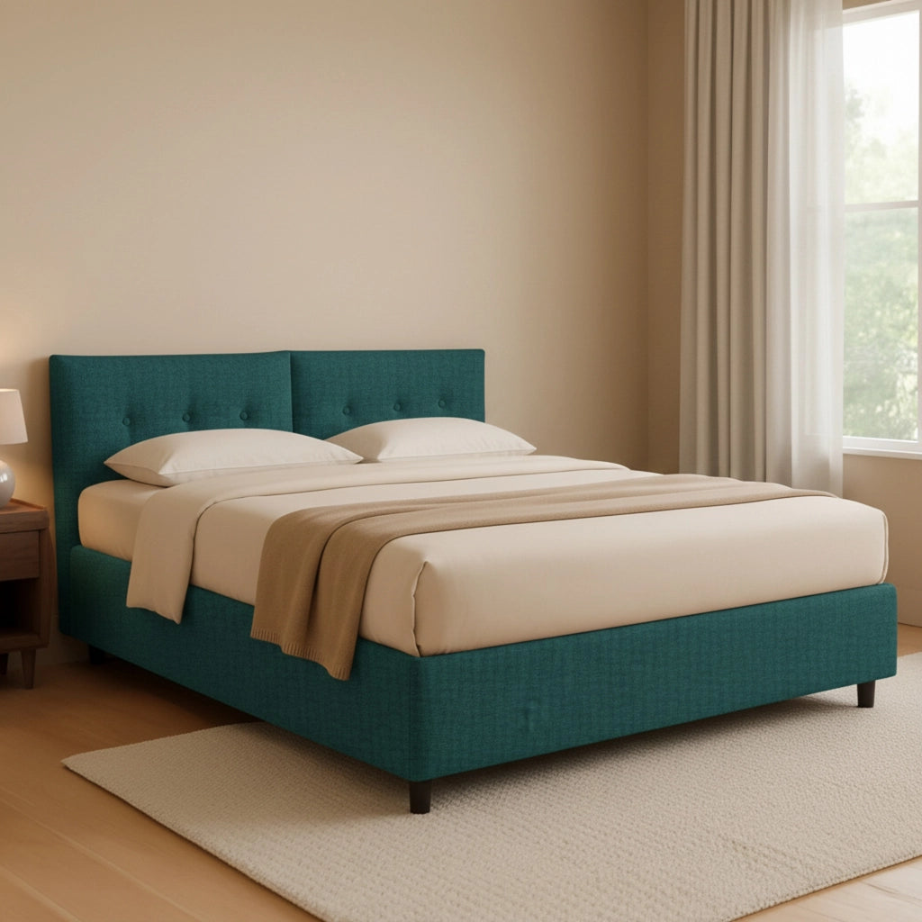 Leeds, Letto Piazza e Mezza Sfoderabile Made in Italy, Verde Petrolio