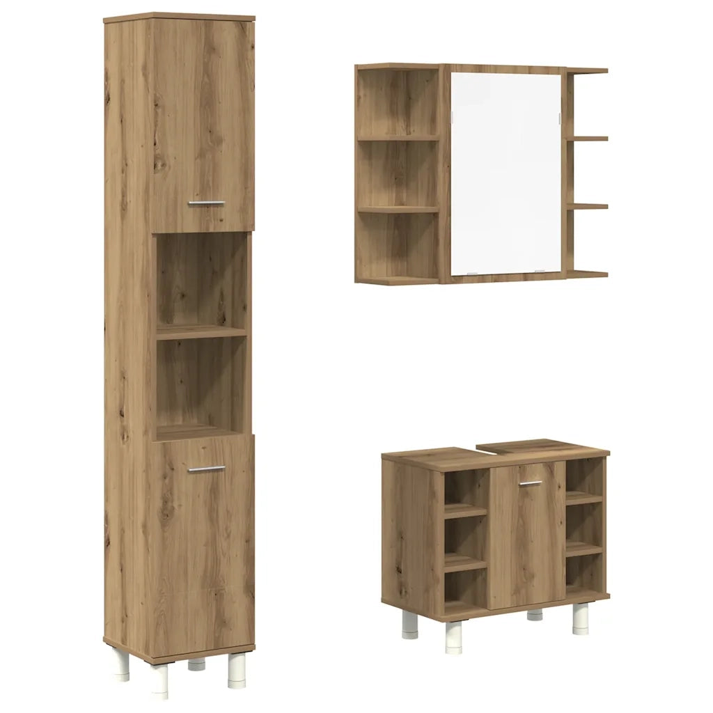 vidaXL Set Mobili da Bagno 3 pz Rovere Artigianale Legno Multistrato