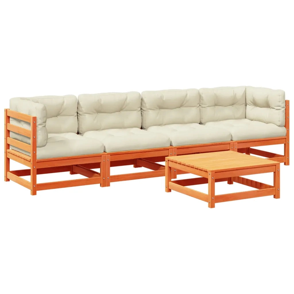 Set Divani Giardino 5pz con Cuscini Marrone Cera Massello Pinocod mxl 92902