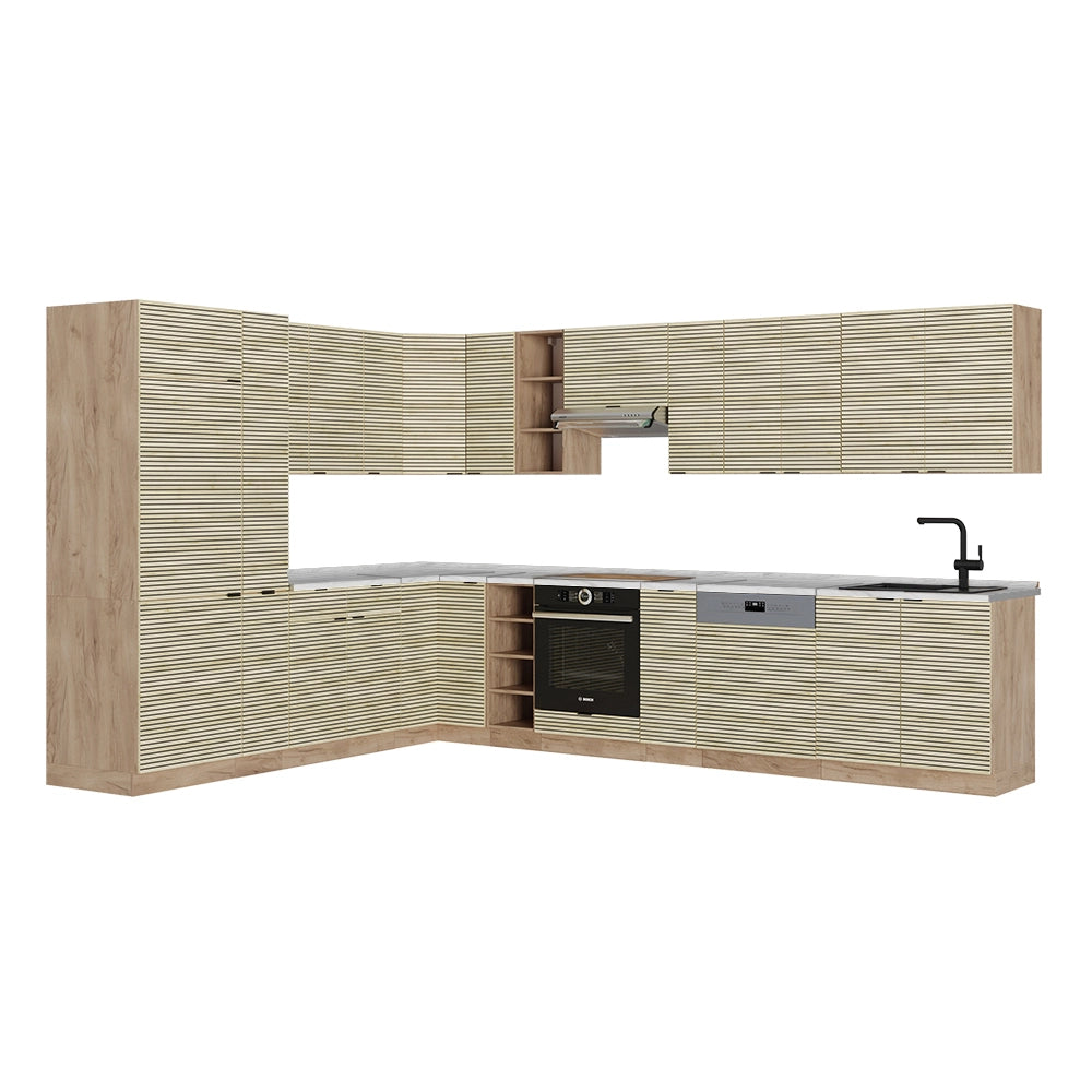Cucina angolare completa Fame-Line Pannello in quercia/Rovere dorato 347 x 60 cm, PL Marmo Vicco