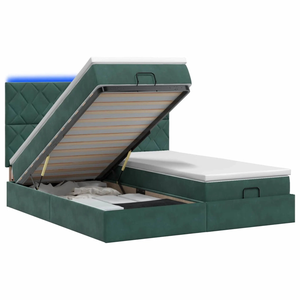 Letto Ottomano con Materasso e LED Verde Scuro 180 x 200 cm 3458517