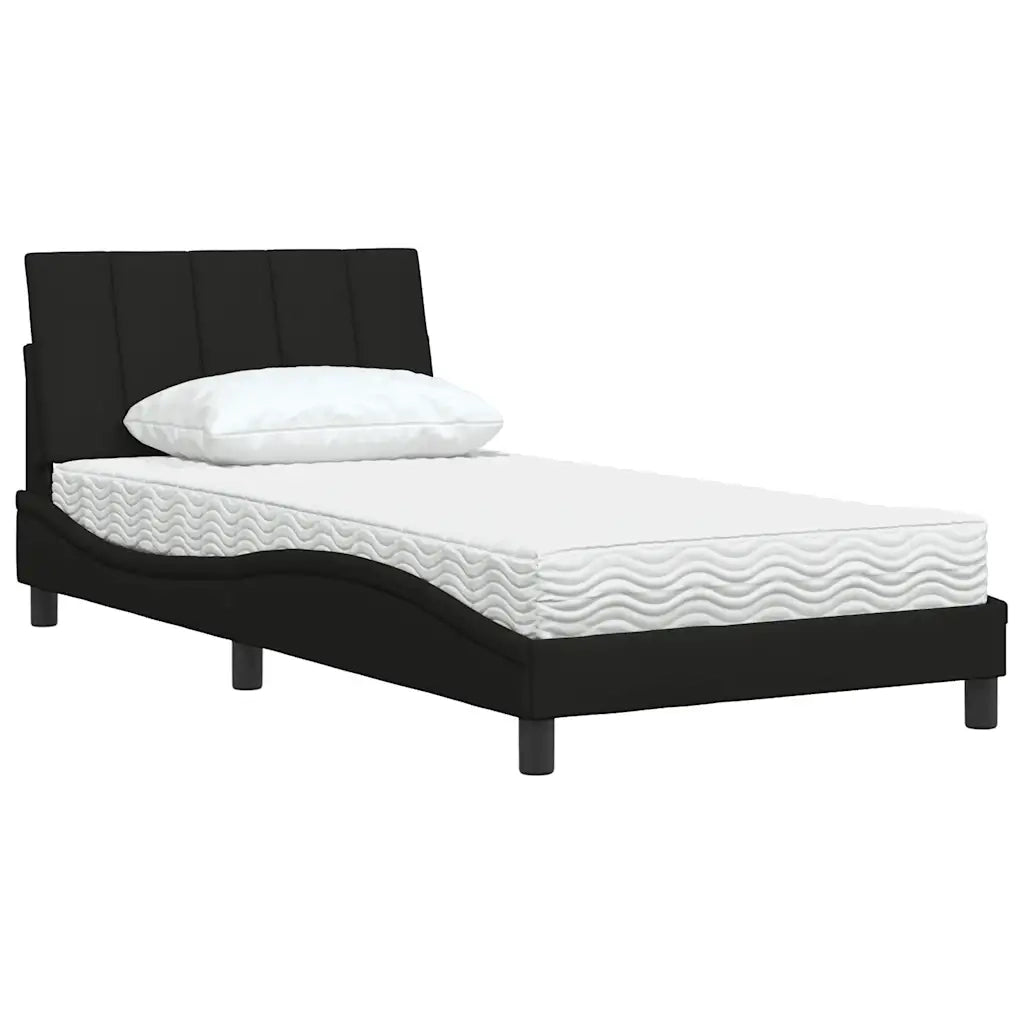 Letto con Materasso Nero 100x200 cm in Tessuto
