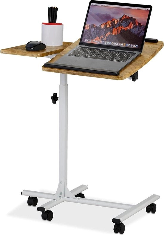 Tavolo da scrivania portatile e spostabile con superficie inclinabile su ruote - 68 x 88 x 61 cm - marrone e bianco