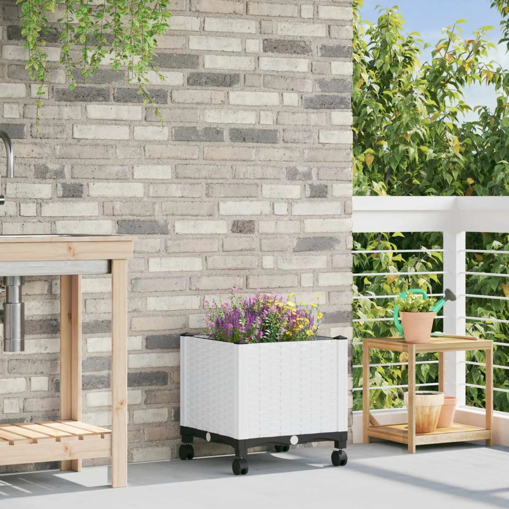 Vaso da Giardino con Ruote Bianco 40 x 40 x 48 cm PP 3422913