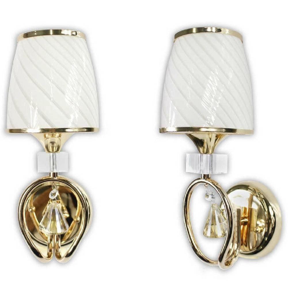 Trade Shop - Applique Parete Lumetto Muro Attacco E27 Oro Argento Abat Jour Lume In Vetro E18 -