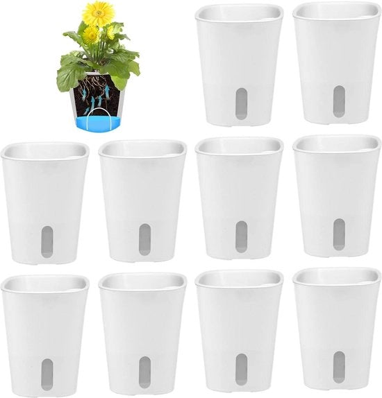 Set di vasi autoirriganti - 10 pezzi con indicator di livello di acqua - vaso per erbe - interno ed esterno - 75cm