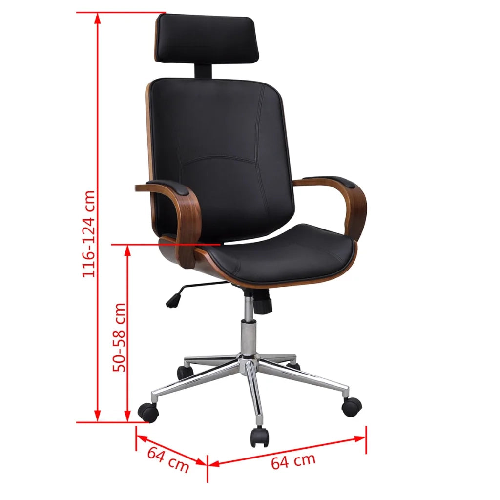 Sedia da Ufficio Girevole in Legno Similpelle con Poggiatesta 241686