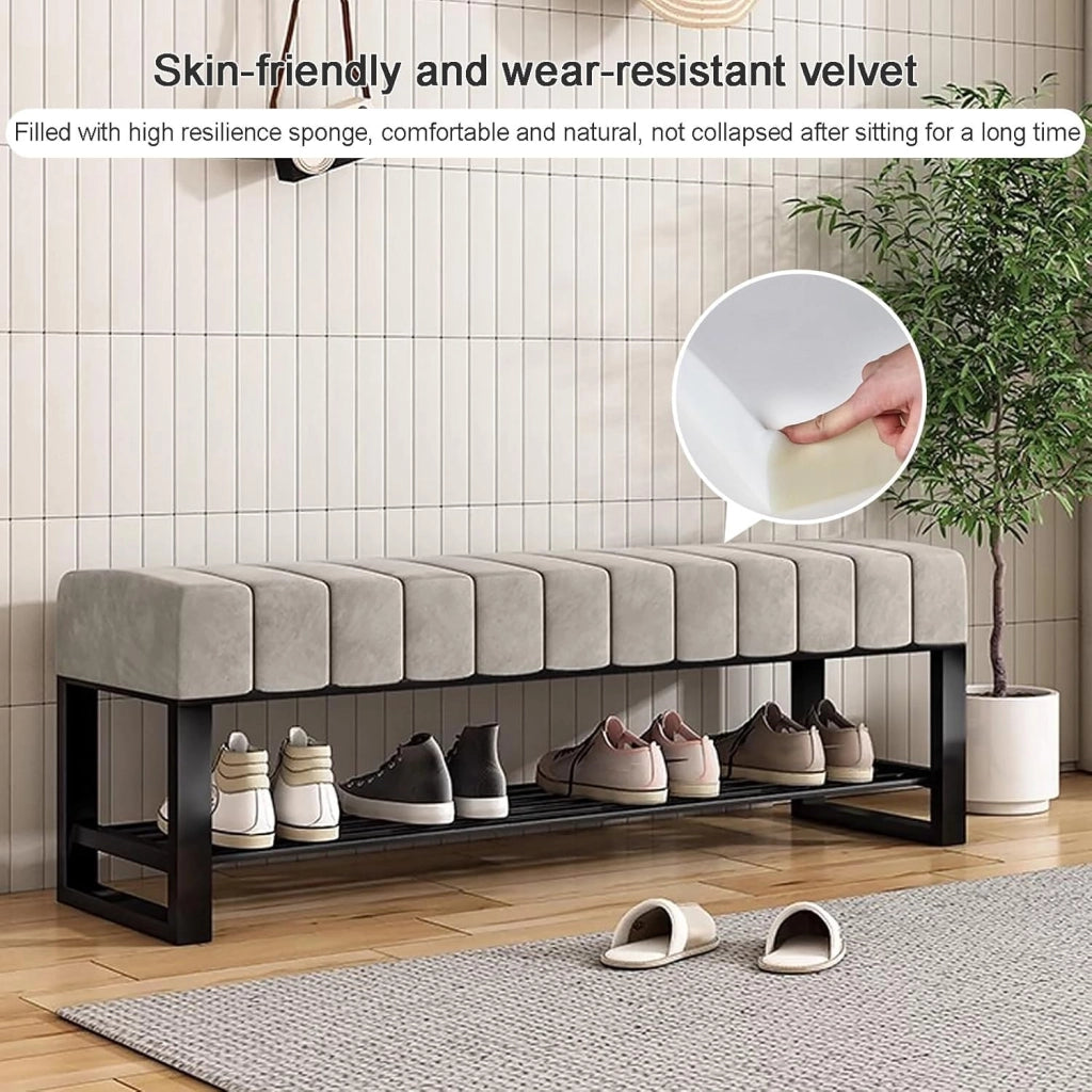 scarpiera Panca per Scarpe da Ingresso con Contenitore, Panca Imbottita con Scarpiera a 2 Ripiani in Boucle Arancione, Panca a Fine Letto per Camera da Letto per Armadio Corridoio Soggiorno Fango