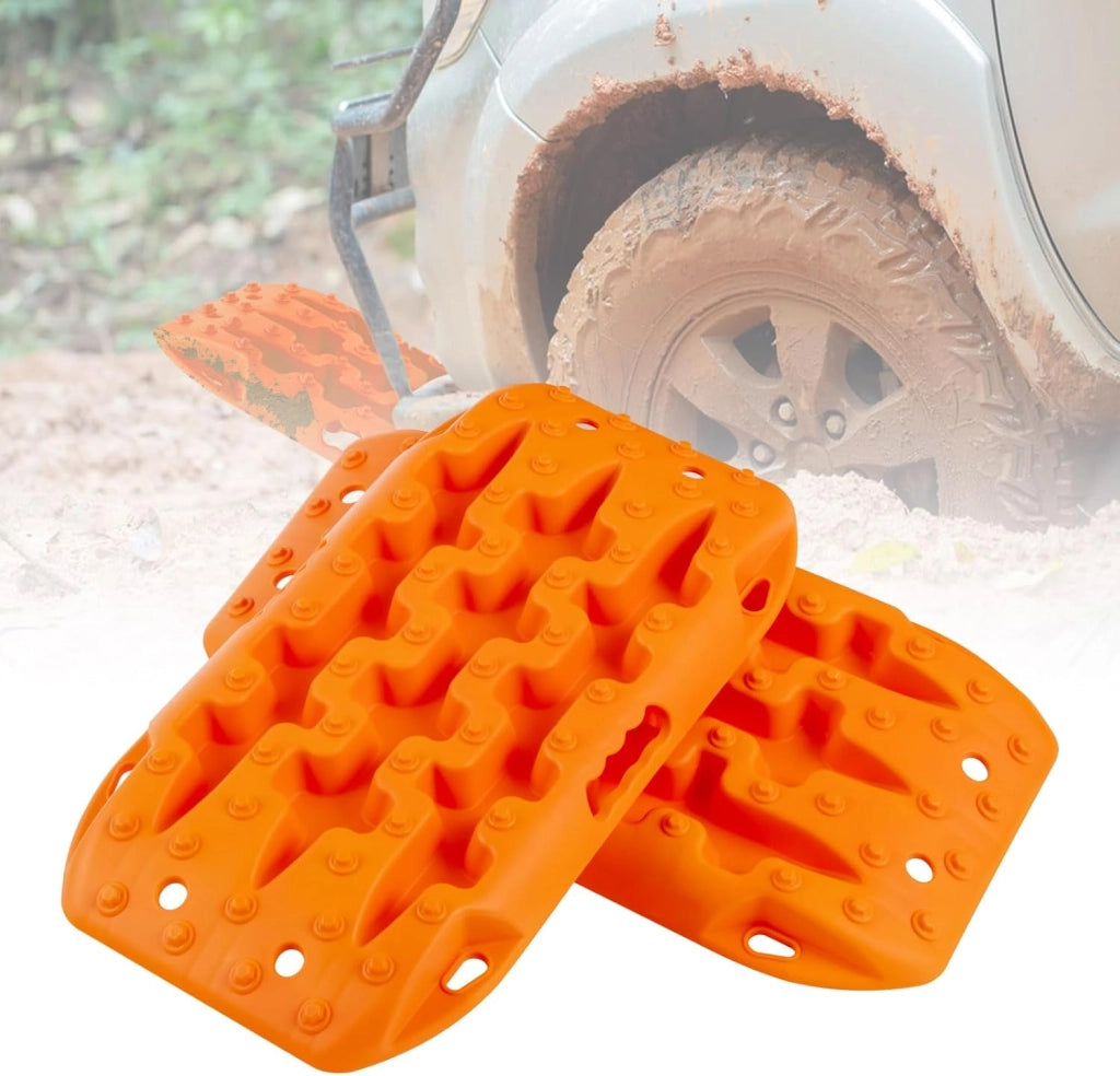 Tappetino di Trazione 2 Pezzi, Carico 10T, Piastre di Trazione per SUV Camper Auto Camion, Tavola di Recupero per Piste Offroad, per Sabbia, Neve, Fango (Arancione, 107 x 31 x 7 cm)