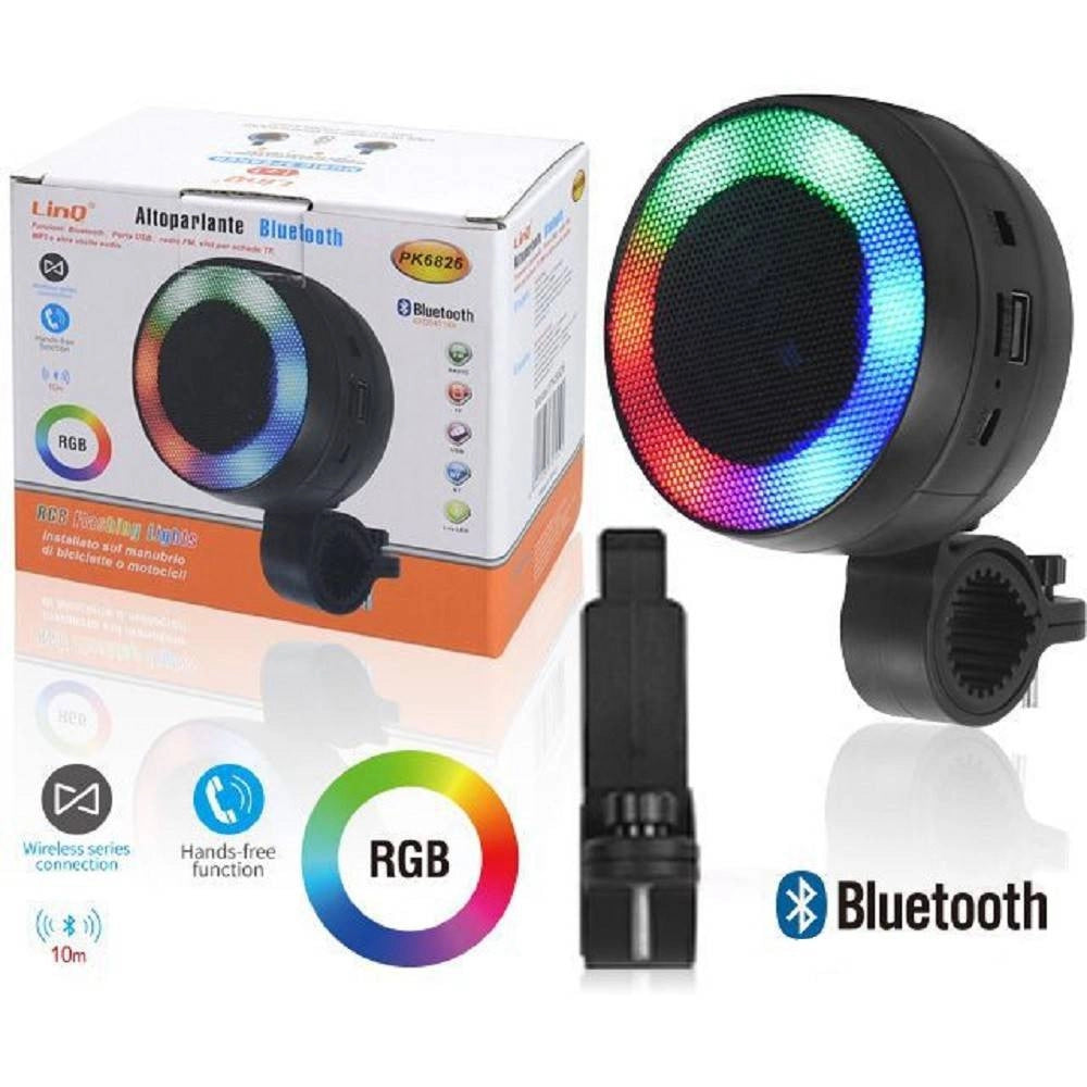Trade Shop - Cassa Speaker Altoparlante Bluetooth Led Rgb Per Manubrio Bici Bicicletta Pk6826 -