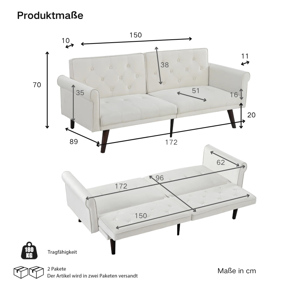 Divano letto 2 posti in velluto beige con schienali regolabili HAVRYA