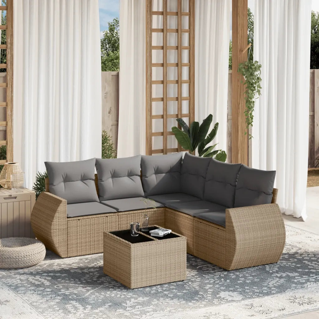 Set Divano da Giardino 6 pz con Cuscini Beige in Polyrattan 3221358