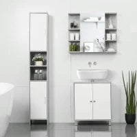 kleankin Specchiera Bagno a Parete con Anta e Mensole Laterali in Legno, 80x19.8x64cm