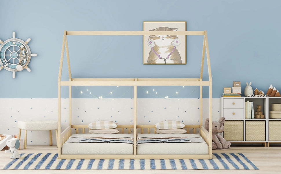 DESMIU Letto a casetta letto doppio 2 posti con sponde di sicurezza, 90 × 200 cm e 90 × 200 cm, senza materasso